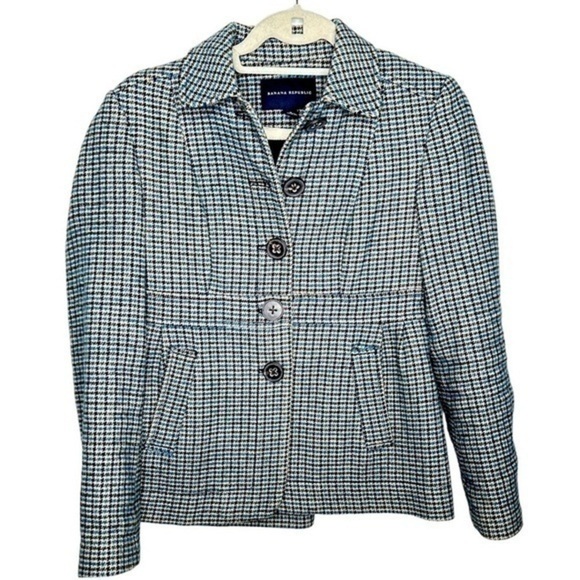 Banana Republic Jackets & Blazers - Banana Republic Peplum wool Coat Blue and Brown Houndstooth Size 0